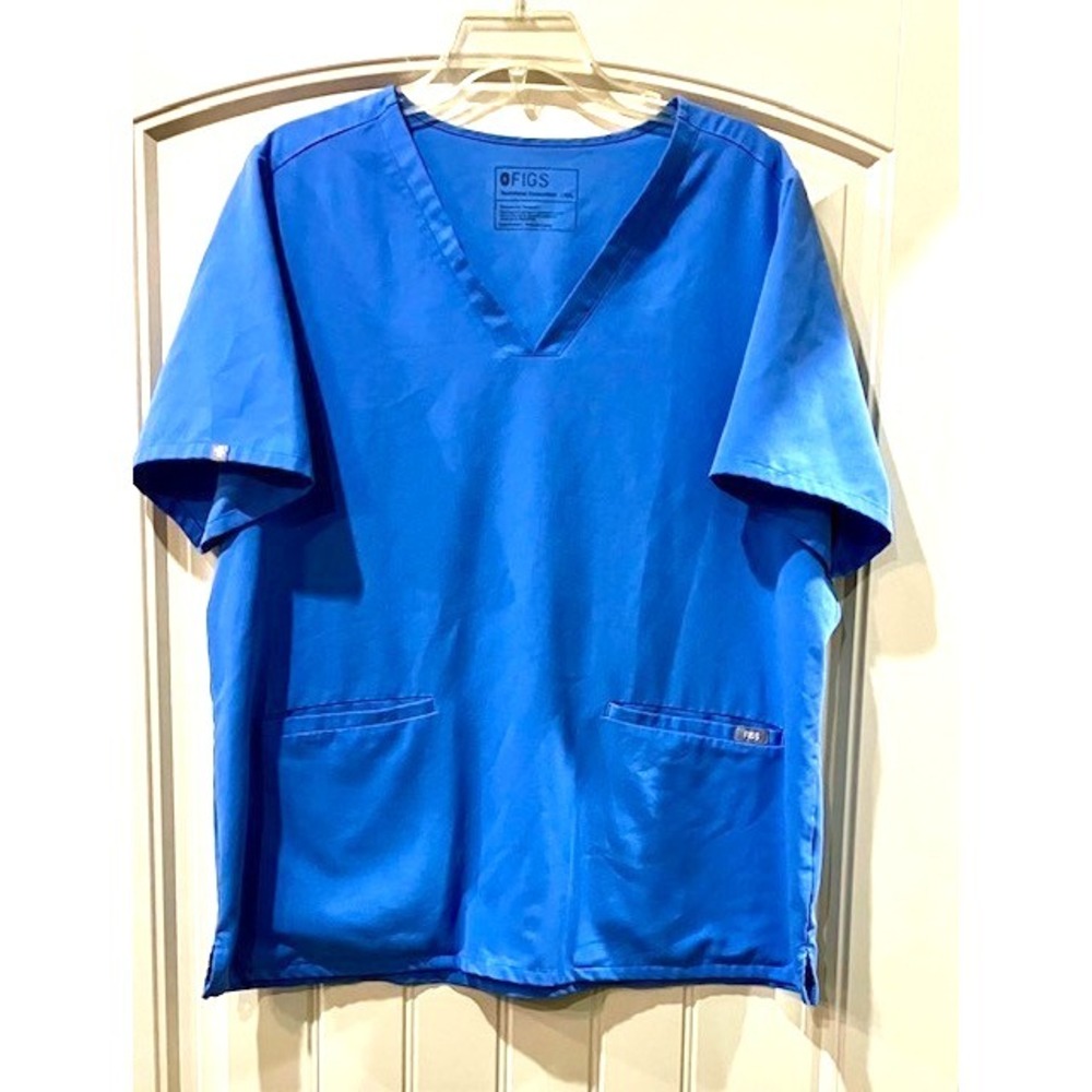 FIGS Womens Scrub Top Blue V Neck Short Sleeve Technical Collection Size XXLarge